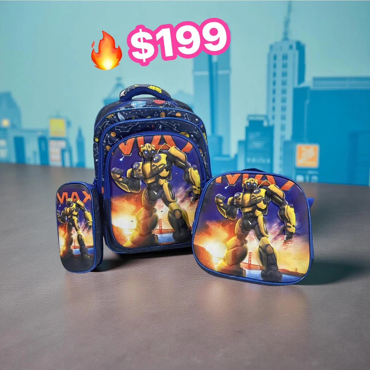 🔥MOCHILA GRANDE ESCOLAR CON LUZ LONCHERA TERMICA Y LAPIZERA🔥 A SOLO $1️⃣9️⃣9️⃣