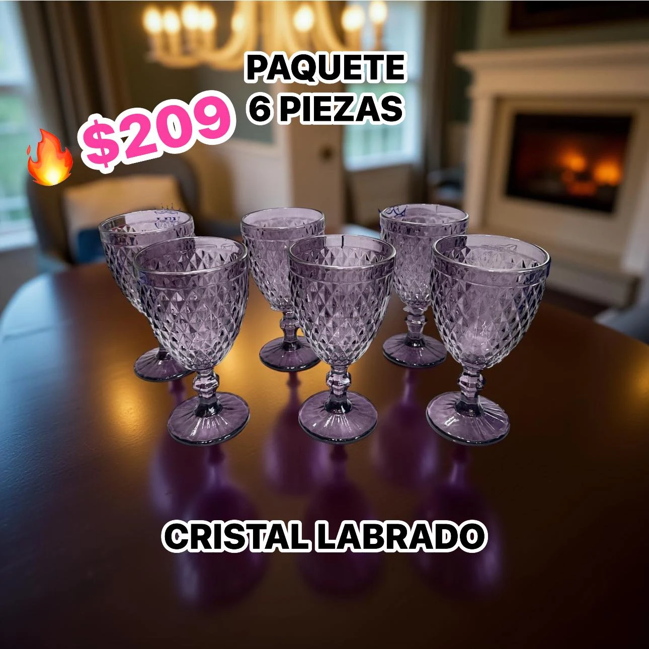 🔥CAJA 6 COPAS CRISTAL LABRADO🔥
