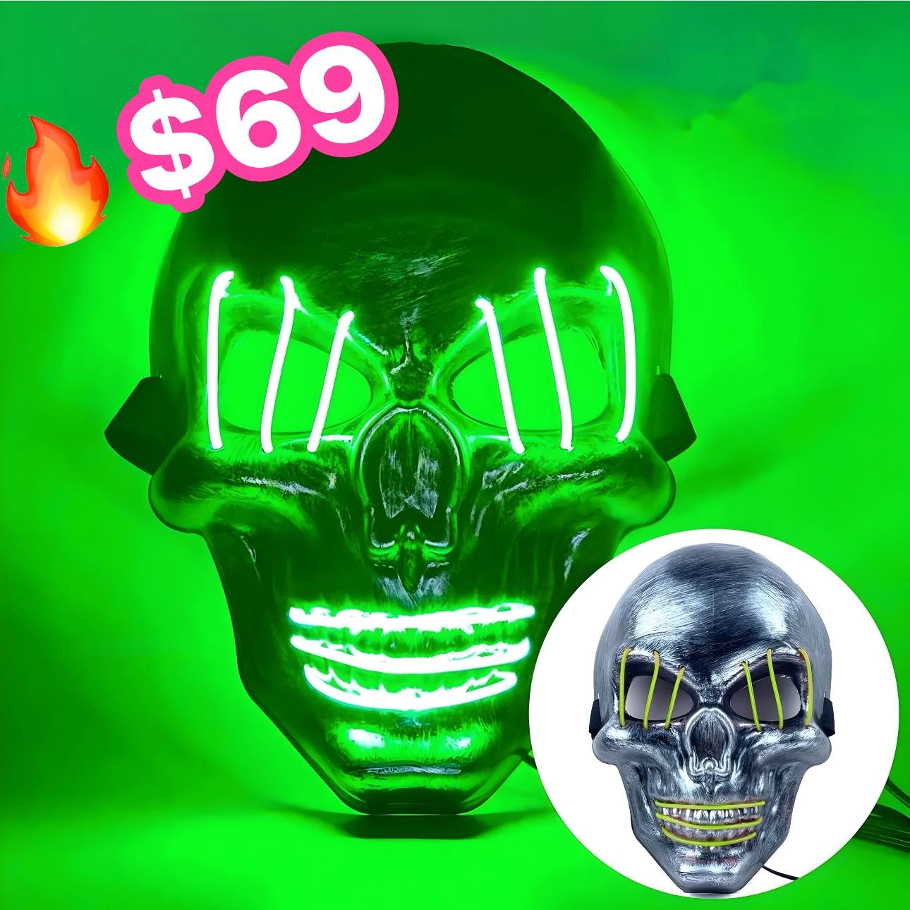 🔥MÁSCARA LED HALLOWEEN🔥 CALAVERA