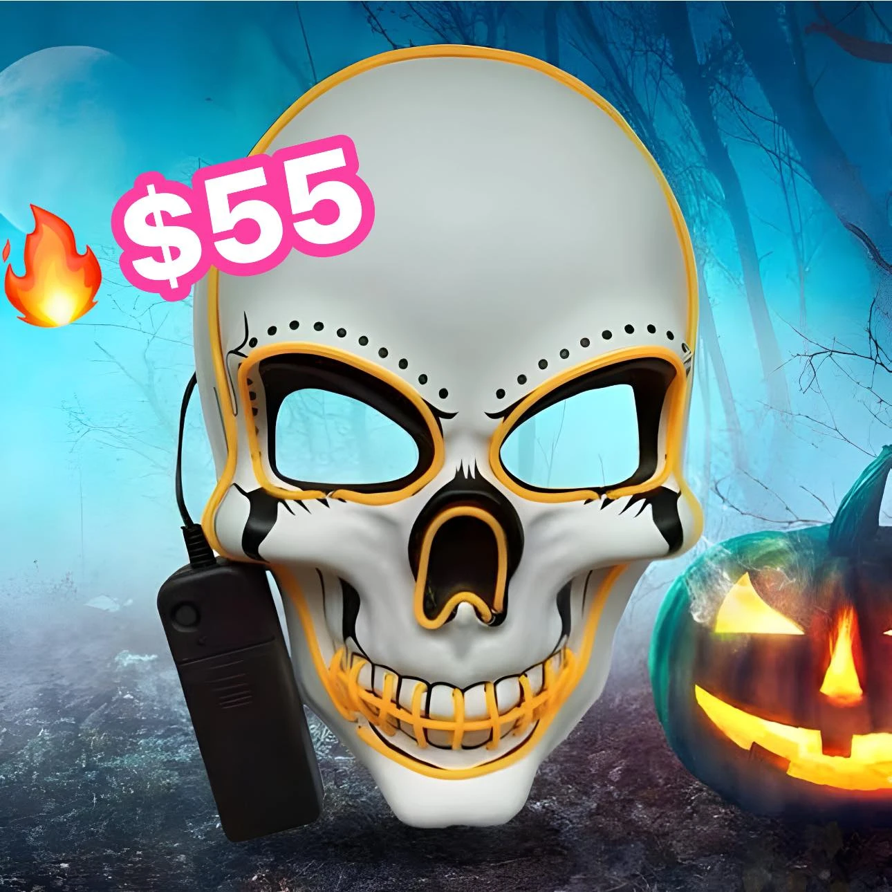 🔥MASCARA LED HALLOWEEN🔥 CALAQVERA BLANCA